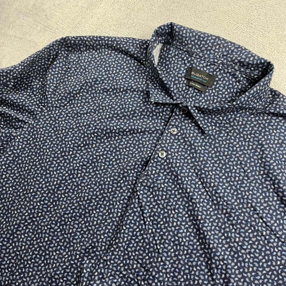 Bugatchi‎ OoohCotton Tech Navy Paisley 8-Way Stretch Polo Shirt 3XL VF9031F79